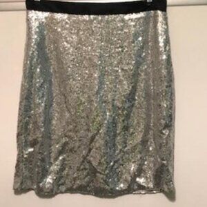 SILVER Sequin Mini Skirt with Black Waistband Bridal Evening Toasting